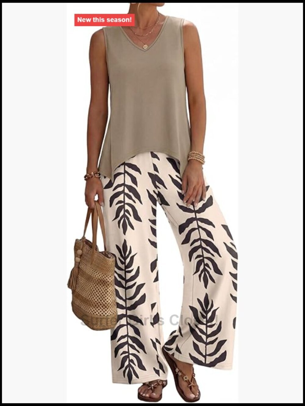 Women's Lounge Two Piece Set - Wide Leg Pants & Tank - Casual Vacation Outfit